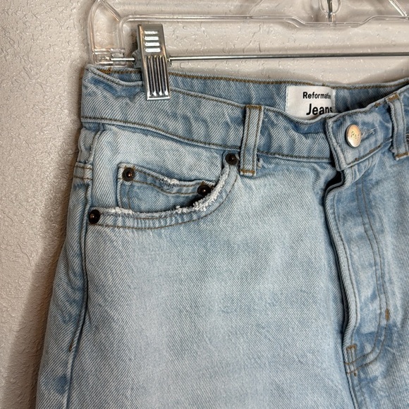 Reformation Women's Blue Distressed Jean Shorts High-Waisted Size 24 - Picture 3 of 7